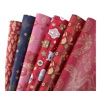 Knadgbft Wrapping Paper Sheets Set of 6,Spring Festival Chinese New Year DIY Gift Red Wrapping Paper,70cm x 50cm