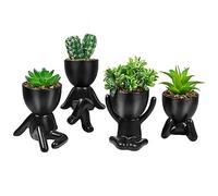 Knadgbft4PCS Black Artificial Succulent Planters Human Shaped Black Pots Small Pots Handicraft Ornaments