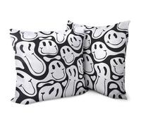 Knagsfa 2 Pcs Pillow Cover 18X18 Inch Smile Face Decoration Throw Pillow Case Funny Decor for Home Sofa Couch Cute Pillowcase, Smile Black