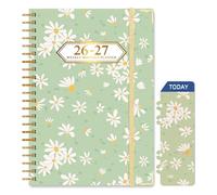 Knagsfa 2026-2027 Planner, Jul.2026-Jun.2027 Planner Weekly and Monthly 6.25"x8.5" with Page Tabs, Calendar Hardcover with Inner Pocket, Elastic Band, Twin-Wire Binding, Bookmark, Green Daisies