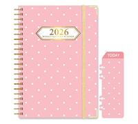 Knagsfa 2026 Monthly Planner, Jan.2026 - Dec.2026 Weekly Planner 6.25"x8.5" with Page Tabs, Calendar Hardcover with Inner Pocket, Elastic Band, Twin-Wire Binding, Bookmark, White Pink Polka Dots