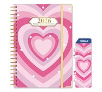 Knagsfa 2026 Planner, Jan.2026 - Dec.2026 Planner Weekly and Monthly 6.25"x8.5" with Page Tabs, Calendar Hardcover with Inner Pocket, Elastic Band, Twin-Wire Binding, Bookmark, Pink Big Heart