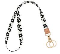 Knagsfa Badge Lanyard for Keys, Long Neck Strap with Metal Hook for ID Badges, Cute Lanyard Keychain for Women, Black White Flowers
