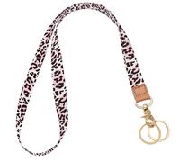 Knagsfa Badge Lanyard for Keys, Long Neck Strap with Metal Hook for ID Badges, Cute Lanyard Keychain for Women, Pink Leopard Print