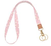 Knagsfa Badge Lanyard for Keys, Long Neck Strap with Metal Hook for ID Badges, Cute Lanyard Keychain for Women, Pink Plaid Flowers