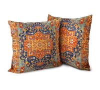 Knagsfa Boho Orange Blue Throw Pillow Covers 22x22 inch Set of 2, Bohemian Carpet Double Sided Pattern Soft Plush Cushion Cover for Couch Sofa Bed Decorative, Only Pillowcase (No Insert)