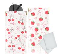 Knagsfa Glasses Case Soft, Cute Eyeglass Cases for Women Portable Squeeze Top PU Leather 2 Pack Pink Sunglasses Pouch with Cleaning Cloth