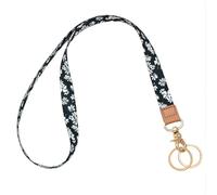 Knagsfa Lanyards for ID Badges, Neck Lanyards for Keys with Metal Hook, Cute Keychain Lanyard for Women, Black Daisy