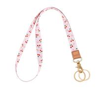 Knagsfa Lanyards for ID Badges, Neck Lanyards for Keys with Metal Hook, Cute Lanyard Keychain for Women, Red Cherry Bow