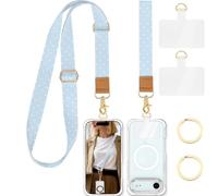 Knagsfa Phone Lanyard Crossbody Strap, Adjustable Neck Strap and Wristlet Strap for Phone Wallet ID Badge, Around the Neck Wristlet Shoulder Wrist Keychain with 2 Phone Tabs, Blue Dots