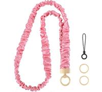 Knagsfa Stretchy Lanyard, Cute Neck Badge Lanyard for Women, Retractable Scrunchie Lanyard for Keys, Wallet, ID Badges, Cell Phone, Pink White Polka Dots