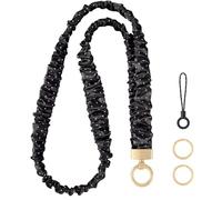 Knagsfa Stretchy Lanyard, Cute Neck Badge Lanyard for Women, Retractable Scrunchie Lanyard for Keys, Wallet, ID Badges, Cell Phone, Black Pink Polka Dots