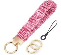 Knagsfa Stretchy Wristlet, Cute Lanyard Keychain for Women, Retractable Scrunchie Lanyard for Keys, Wallet, ID Badges, Cell Phone, Pink Leopard