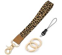 Knagsfa Wrist Lanyard for Keys, Cute Wristlet Keychain for ID Badges, Wallet and Phone Wrist Strap for Women, Brown Leopard