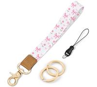 Knagsfa Wrist Lanyard for Keys, Cute Wristlet Keychain for ID Badges, Wallet and Phone Wrist Strap for Women, Pink Flower Bow