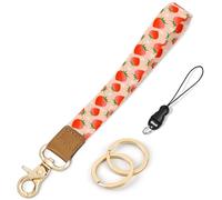 Knagsfa Wristlet Keychain, Cute Wrist Lanyards for Keys Wrist Keychain Strap for Women Wallet, Phone, ID Badges, Orange Strawberry Flower