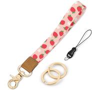 Knagsfa Wristlet Keychain, Cute Wrist Lanyards for Keys Wrist Keychain Strap for Women Wallet, Phone, ID Badges, Red Strawberry Flower