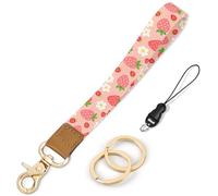 Knagsfa Wristlet Keychain, Cute Wrist Lanyards for Keys Wrist Keychain Strap for Women Wallet, Phone, ID Badges, Strawberry Flower