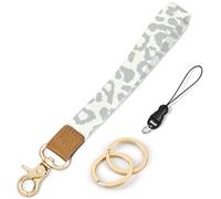 Knagsfa Wristlet Keychain, Cute Wrist Lanyards for Keys Wrist Keychain Strap for Women Wallet, Phone, ID Badges, Apricot Leopard