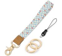 Knagsfa Wristlet Keychain, Cute Wrist Lanyards for Keys Wrist Keychain Strap for Women Wallet, Phone, ID Badges, Blue Lattice Cherry