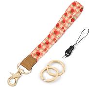 Knagsfa Wristlet Keychain, Cute Wrist Lanyards for Keys Wrist Keychain Strap for Women Wallet, Phone, ID Badges, Orange Lattice Strawberry