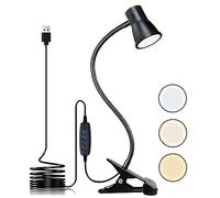 KNAMKY USB LED Desk Lamp With Clip - 3 Light Modes, 10 Dimmable Brightness Levels, Eye-Caring Reading Light for Bed, Headboard, Studying and Working
