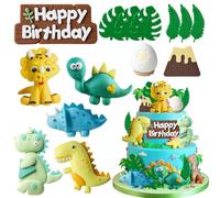 Knana 14Pcs Dinosaur Cake Toppers Dinosaur Eggs Cake Decorations with Happy Birthday Cake Topper for Safari Animal Baby Shower Birthday Party Supplies