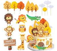 Knana 17Pcs Safari Animal Cake Toppers Jungle Animal Cupcake Decorations with Lion Monkey Cake Topper for Wild Animals Themed Birthday Baby Shower Party Supplies