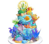Knana 17Pcs Under The Sea Cake Decorations Ocean Animal Cake Toppers for Under the Sea Theme Baby Shower Birthday Party Supplies