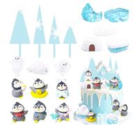 Knana 18Pcs Penguin Cake Toppers Penguin Birthday Cake Decorations with Seal Tree Snow Cake Topper for Winter Penguin Party