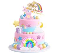 Knana 18Pcs Unicorn Cake Topper Rainbow Unicorn Birthday Cake Decorations for Baby Shower Birthday Party Supplies