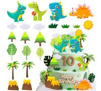 Knana 21Pcs Dinosaur Cake Topper Dinosaur Cake Decorations with Tree Grass Volcano Cake Decorations for Baby Shower Birthday Party Supplie
