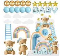 Knana 29Pcs Bear Cake Topper Blue Bear Cake Decorations with Rainbow Cloud Baby Cake Toppers for Baby Shower Birthday Party Supplies