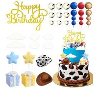 Knana 31Pcs Cartoon Cake Toppers Ball Cake Topper Cowboy Cake Topper for Happy Birthday Baby Shower Party Supplies