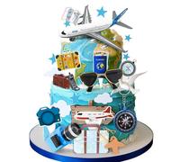 Knana 31Pcs Travel Cake Topper Travel Cake Decoration with Airplane Cake Topper for Adventure Travel Themed Party