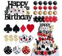 Knana 33Pcs Casino Cake Toppers Dice Poker Cake Decorations Casino Theme Happy Birthday Cake Decorations