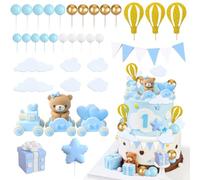 Knana 35Pcs Bear Cake Topper Bear Cake Decorations Blue Bear Theme Cake Decorations for Baby Shower Birthday Party Supplies