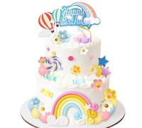 Knana 38Pcs Rainbow Cake Toppers Macaroon Balls Cake Toppers Daisy Flowers Cake Decoration for Baby Shower Birthday Party Supplies