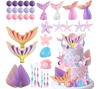 Knana 39Pcs Mermaid Cake Toppers Mermaid Tail Cake Decorations Under the Sea Cake Decorations for Baby Shower Birthday Party Supplies