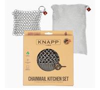 Knapp Made Cast Iron Chainmail Scrubber Kitchen Set - 4" and 7" Sizes. Premium Stainless Steel Cleaner for Your Finest Pots, Pans, and Kitchenware