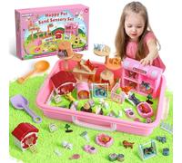 KNASON Cat and Dog Sensory Bin,Play Sand Kit for Girls and Boys with Soft Sensory Sand and Sand Box,Pet Sandbox Toys Role Pretend Play Beach Toy Birthday Present for Toddler Ages 3 4 5 6 7 8