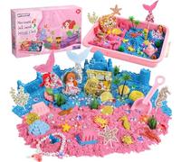 KNASON Mermaid Sensory Bin,Play Sand Art Kit for Girls and Boys with 1KG Sensory Play Colored Sand,Treasure Accessories and Sandbox,Beach Toy Christmas Birthday Present for Kids Ages 3 4 5 6 7 8