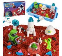 KNASON Outer Space Sensory Bin,Play Sand Kit for Boys with Soft Sand,Glow in The Dark Alien and Gems,Space Science Kits Sandbox Toys Preschool Toddler Activities Gift for Kids Boys Girls Ages 3-8