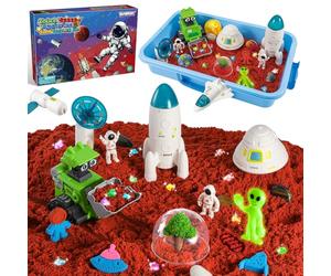 KNASON Outer Space Sensory Bin,Play Sand Kit for Boys with Soft Sand,Glow in The Dark Alien and Gems,Space Science Kits Sandbox Toys Preschool Toddler Activities Gift for Kids Boys Girls Ages 3-8