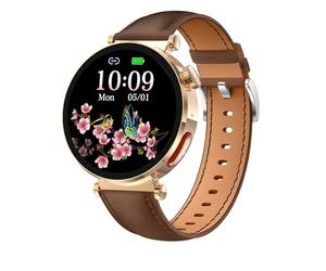 Knauermann Neo 2 (2025) - Round Gold - Health Watch Smart Watch - ECG - HRV Function - Bluetooth BT - Sleep Apnea - Blood Pressure - Brown Cowhide Bracelet, Durchmesser: 40 mm;