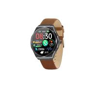 Knauermann PRO 3 (2024) Black - Health Watch with Phone Function - ECG + HRV and SOS Function - AMOLED BT Bluetooth Display - Sleep Apnea - Brown Genuine Leather Strap 14 -, brown, Normal