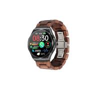 Knauermann PRO 3 (2024) Black - Health Watch with Phone Function - ECG + HRV and SOS Function - AMOLED BT Bluetooth Display - Sleep Apnea - Real Dark Brown Wood Strap, brown, Normal, Natural