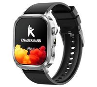Knauermann PRO 4 (2026) Square Silver ECG Health Watch with Blood Pressure, Pulse and Blood Oxygen Measurement, Phone Function, Sleep Analysis, IP67, 46 mm - Silicone Black