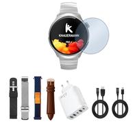 Knauermann PRO 4 ECG Health Watch with Phone Function - Smart Watch in Silver - Pulse, Blood Pressure, Blood Oxygen, HRV, Sleep Analysis - For Men and Women - Premium Set of 5 Bracelets Silver