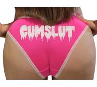 Knaughty Knickers Cumslut Pink and White Bikini Panties for Cum Sluts, Pink, M